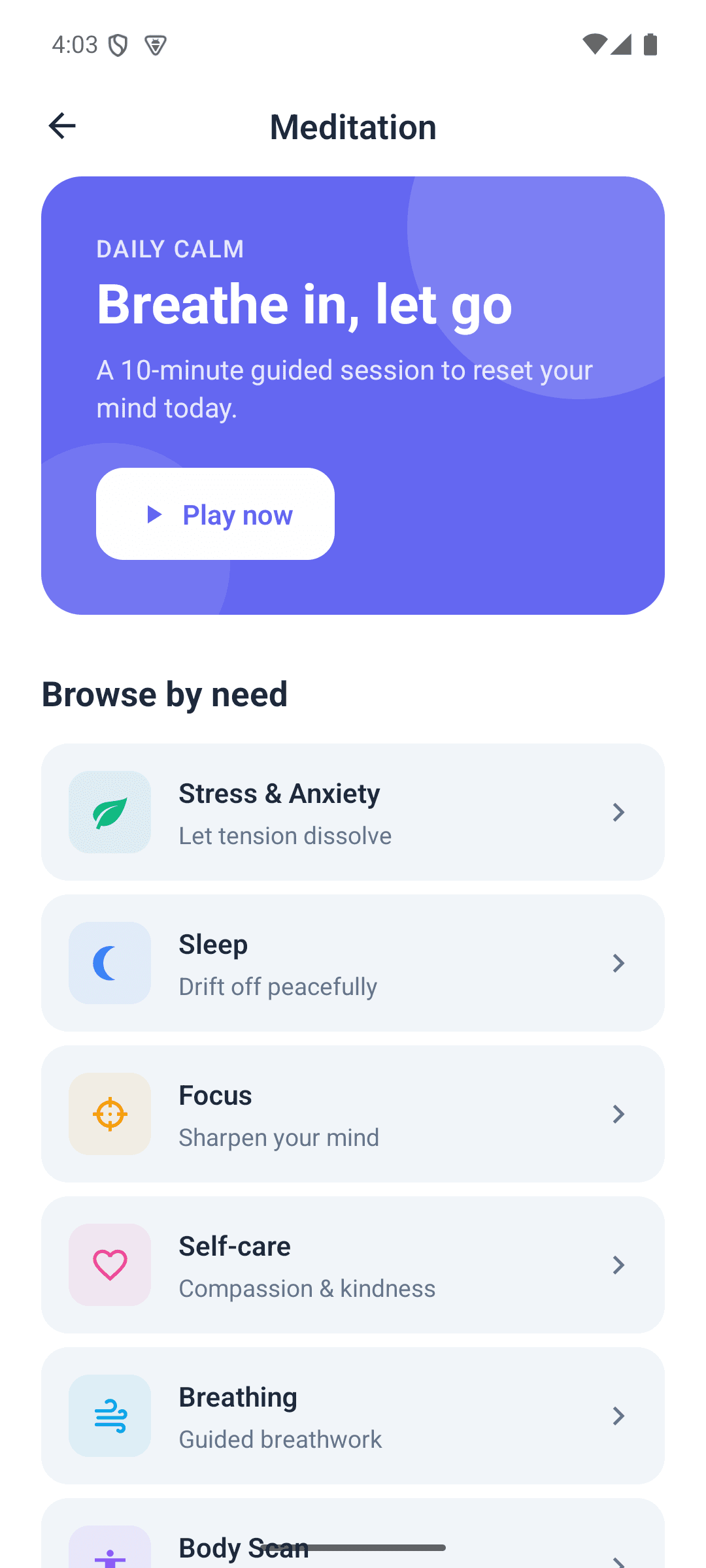 LifeNest meditation screen